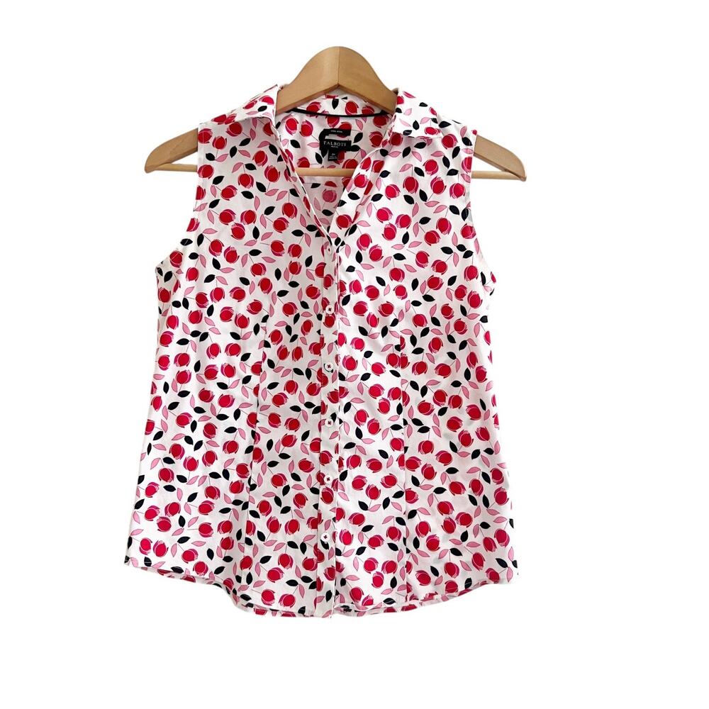 Talbots Perfect Shirt Women's 2 Petite Floral Sleeveless Button Front Preppy